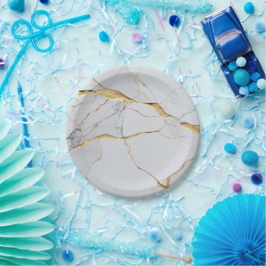 Weißer und goldener Marmor Pappteller (Party)