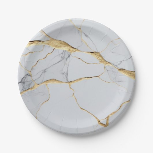 Weißer und goldener Marmor Pappteller (Vorderseite)