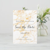 Weißer und goldener Marmor Save The Date (Stehend Vorderseite)