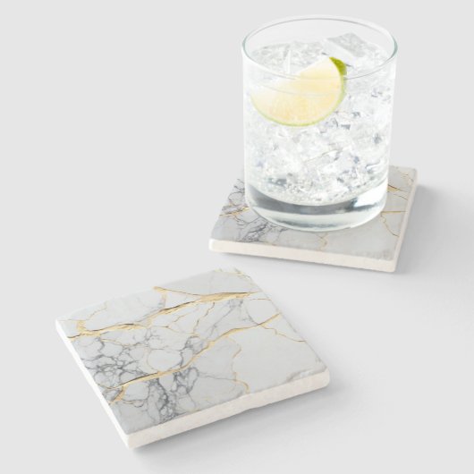 Weißer und goldener Marmor Steinuntersetzer (Seitenansicht)