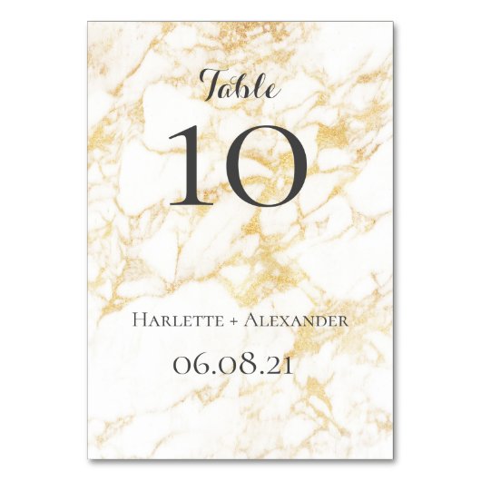 Weißer und goldener Marmor Tischnummer (Vorderseite)