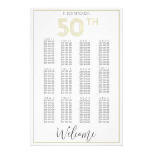 Weißer und goldener Sitzplan zum 50. Geburtstag Dr Fotodruck