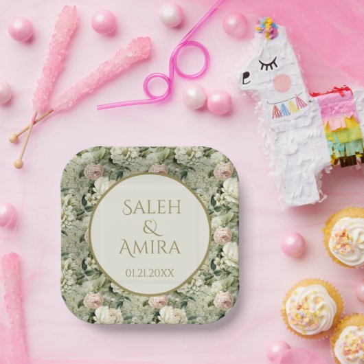 Weißer und grüner Blumenzucker Hochzeitszucker Pappteller (Party)