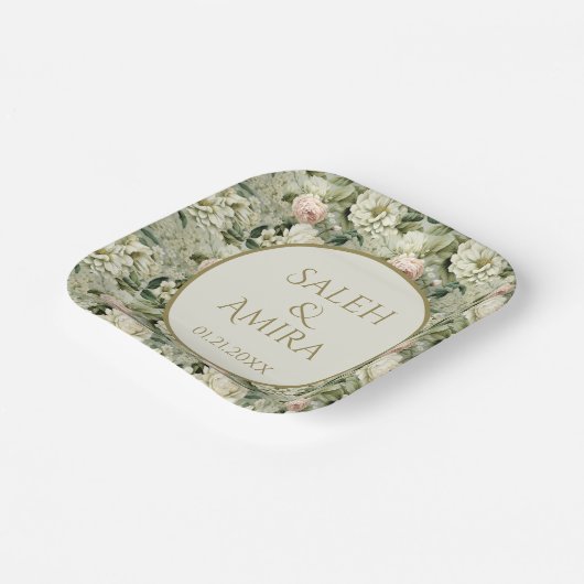 Weißer und grüner Blumenzucker Hochzeitszucker Pappteller (Gewinkelt)