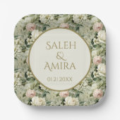 Weißer und grüner Blumenzucker Hochzeitszucker Pappteller (Vorderseite)