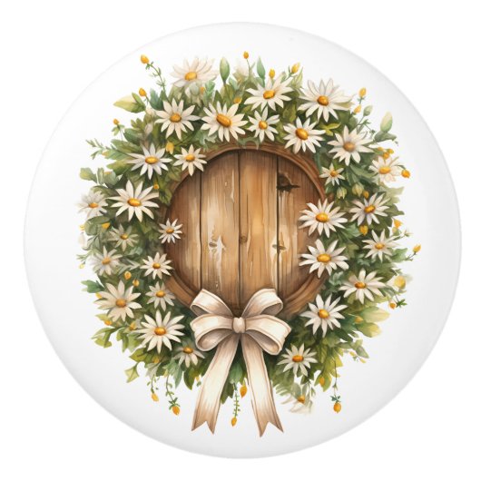 Weißer und grüner Daisy-Türkranz Keramikknauf (Vorderseite)