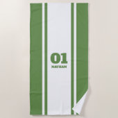 Weißer und grüner Sport-Streifen-Name u. Zahl Strandtuch (Vorderseite)