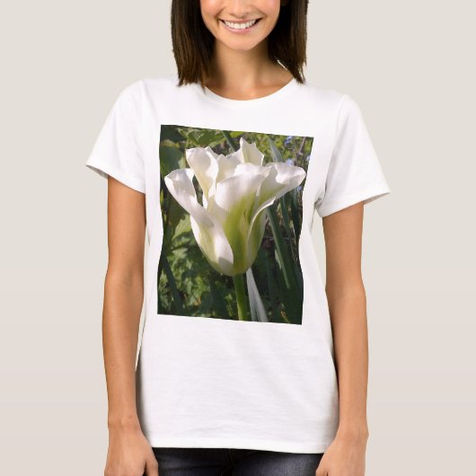Weißer und grüner Tulpe-T - Shirt (Vorderseite)
