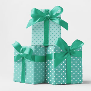 Weißer und hell türkis-farbener Pastell-Tupfen-Mix Geschenkpapier Set