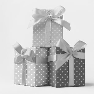 Weißer und hellgrauer Polka-Punkt-Mix Geschenkpapier Set