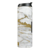 Weißer und Imitat Goldmarmor Elegantes Monogramm Thermosbecher (Nach links gedreht)