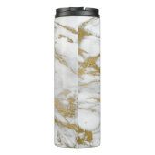 Weißer und Imitat Goldmarmor Elegantes Monogramm Thermosbecher (Rückseite)