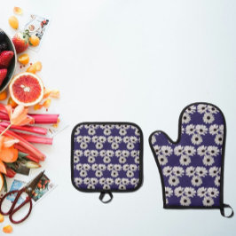 Weißer und Lila Milchofen Mitt- und Potthalter Ofenhandschuh & Topflappen-Set