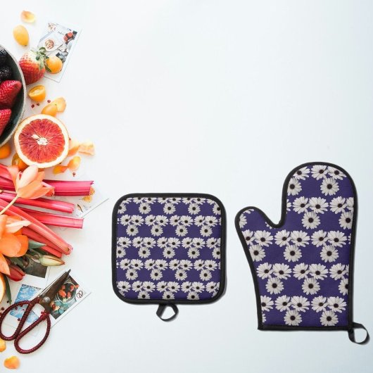 Weißer und Lila Milchofen Mitt- und Potthalter Ofenhandschuh & Topflappen-Set