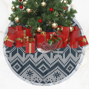 Weißer und marineblauer gestrickter hässlicher Wei Polyester Weihnachtsbaumdecke