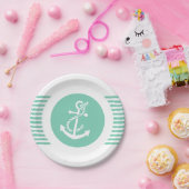 Weißer und minziger Wasseranker und Streifen 2 Pappteller (Party)