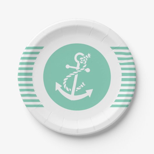 Weißer und minziger Wasseranker und Streifen 2 Pappteller (Vorderseite)