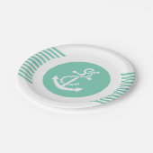 Weißer und minziger Wasseranker und Streifen 2 Pappteller (Schrägansicht)