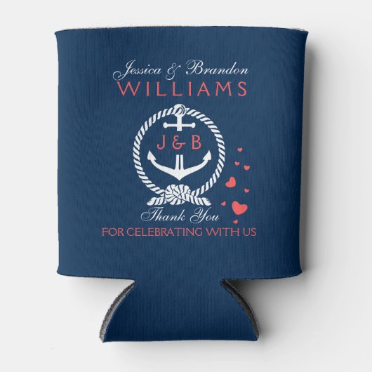 Weißer und Navy Blue Nautical Anker Dosenkühler (Vorderseite)