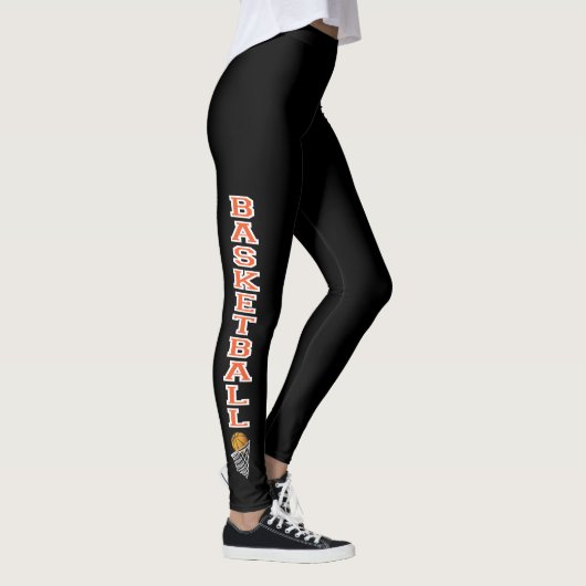Weißer und orange Basketball-Entwurf auf Schwarzem Leggings (Rechts)