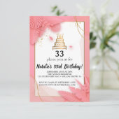 weißer und rosa 33. Geburtstag Einladung (Stehend Vorderseite)