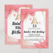 weißer und rosa 33. Geburtstag Einladung (Vorne/Hinten)
