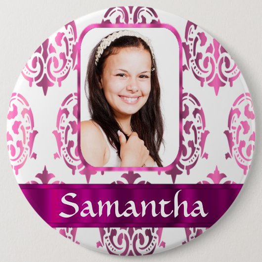 Weißer und rosa Damast Button (Vorderseite)