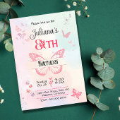 Weißer und rosa Schmetterling Thema 8. Geburtstag Einladung