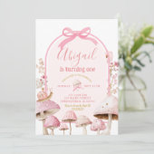 Weißer und rosa Schnecke und Pilzwald zum Geburtst Einladung (Stehend Vorderseite)