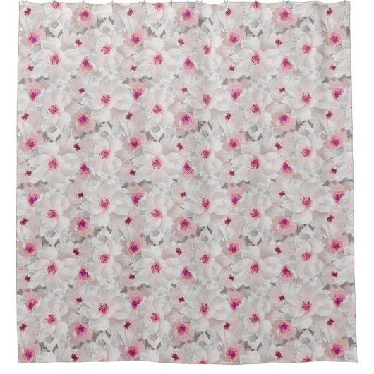 Weißer und rosafarbener Blumen Duschvorhang (Vorderseite)
