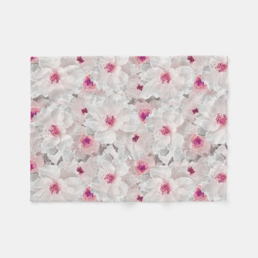 Weißer und rosafarbener Blumen Fleecedecke (Vorderseite (Horizontal))