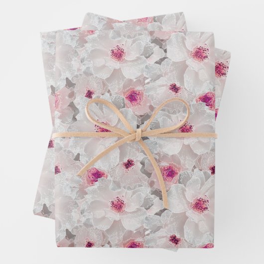 Weißer und rosafarbener Blumen Geschenkpapier Set (Beispiel)