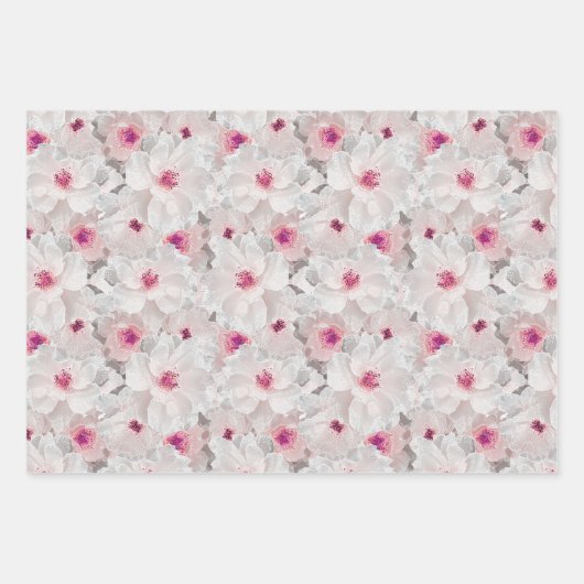 Weißer und rosafarbener Blumen Geschenkpapier Set (Vorderseite)
