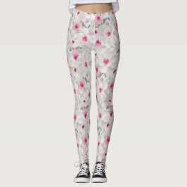 Weißer und rosafarbener Blumen Leggings