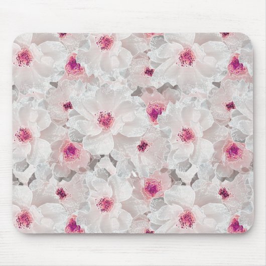 Weißer und rosafarbener Blumen Mousepad (Vorne)