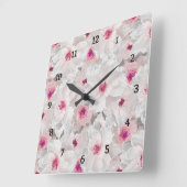 Weißer und rosafarbener Blumen Quadratische Wanduhr (Winkel)