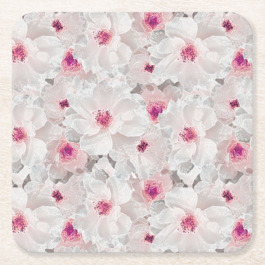 Weißer und rosafarbener Blumen Rechteckiger Pappuntersetzer (Vorderseite)