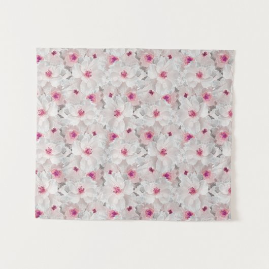 Weißer und rosafarbener Blumen Wandteppich (Vorderseite (Horizontal))