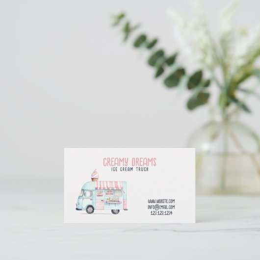 Weißer und rosafarbener Niedlicher Lkw Visitenkarte (Stehend Vorderseite)