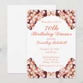 Weißer und Rose Gold Ballon 70. Geburtstag Einladung (Vorne/Hinten)