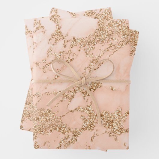Weißer und Rose-Gold-Glitzer-Marmor Geschenkpapier Set (Beispiel)