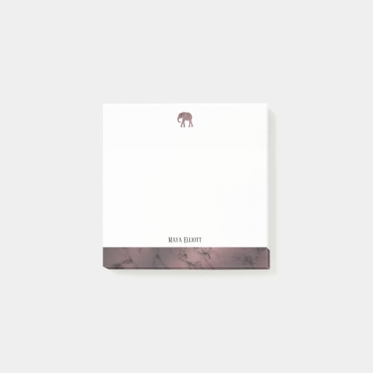 Weißer und Rose Goldmarmor Elefant & Border Post-it Klebezettel (Vorderseite)