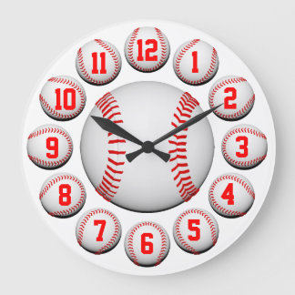 Weißer und roter Baseball #2 kundengerecht Große Wanduhr