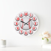 Weißer und roter Baseball #2 kundengerecht Große Wanduhr (Zuhause)