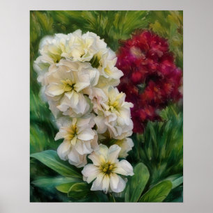 Weißer und roter Blumen-Garten-Blumenkunst-Poster Poster