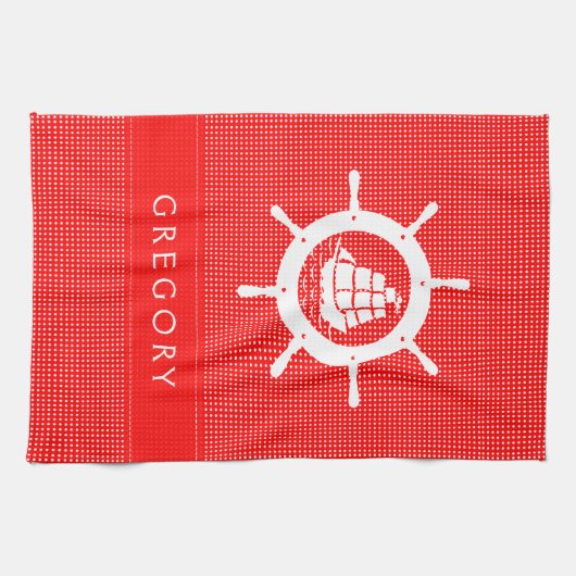 Weißer und roter Punkt mit Wasserrad Küchentuch (Horizontal)