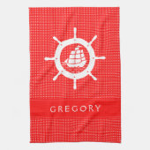 Weißer und roter Punkt mit Wasserrad Küchentuch (Vertikal)