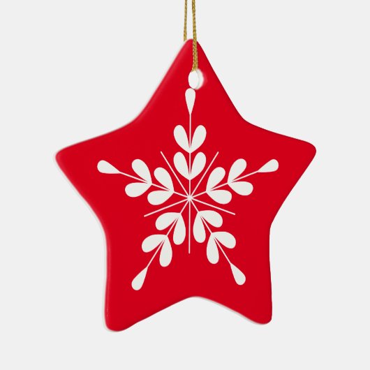 Weißer und roter Schneeflocken im nordischen Stil Keramik Ornament (Rechts)