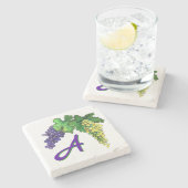 Weißer und roter Wein Trauben Art Custom Monogram Steinuntersetzer (Seitenansicht)
