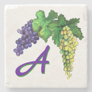 Weißer und roter Wein Trauben Art Custom Monogram Steinuntersetzer